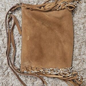 UGG Suede Fringe Crossbody Bag | Boho Beaded Fringe | Brown